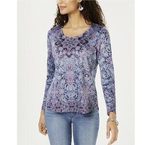 💎301 Style & Co Cotton Floral Print Blue Top